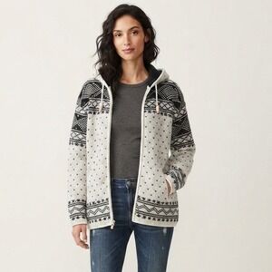 Lost Horizons Wool Fleece Lined Fair Isle Full Zip Hooded Sweater Womens XL Gray